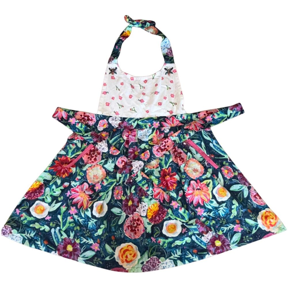 Anthropologie Bib Apron Womens One Size Halter Floral Embroidered Beaded Kitchen